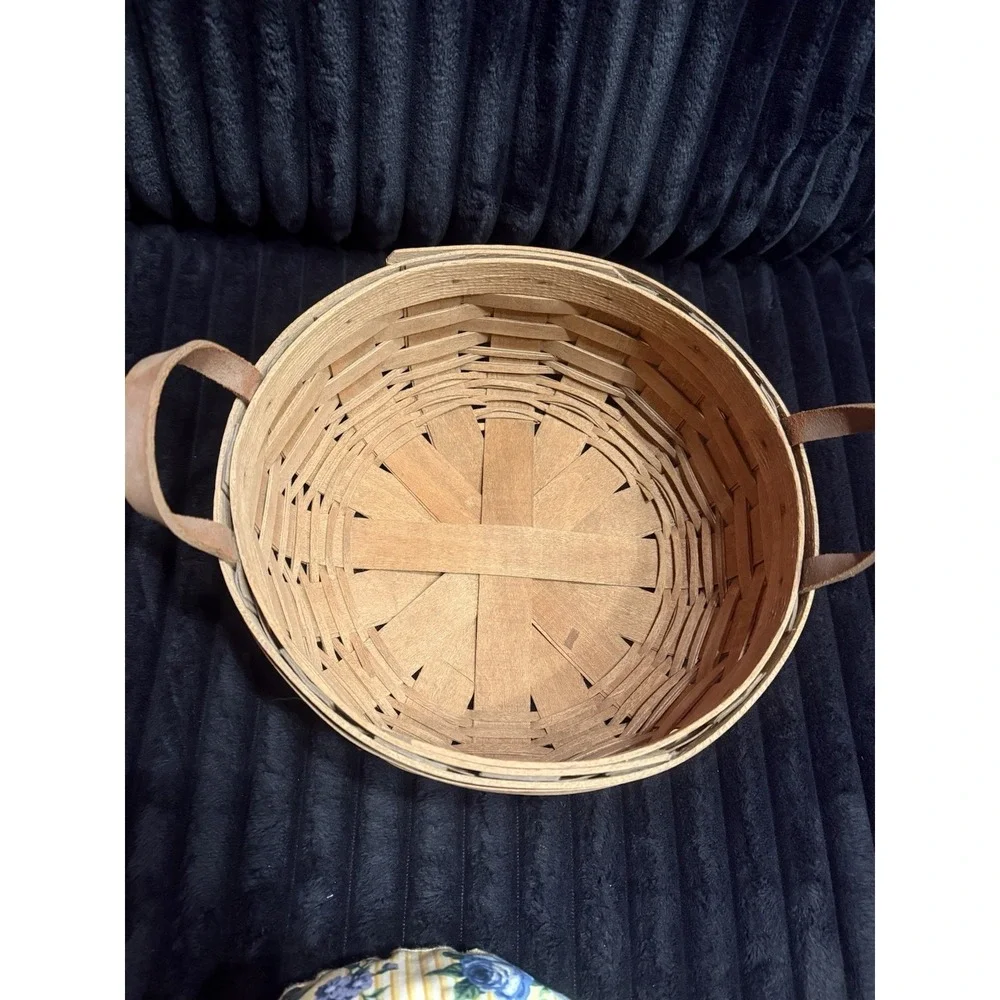 LongabergerBasket with Floral Liner Leather Handles‎ Vintage 1986 Signed